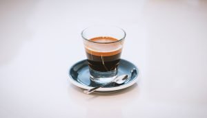 A glass espresso cup
