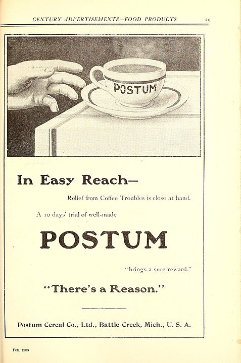 Postum ad focusing on pseudoscience to attack coffee.